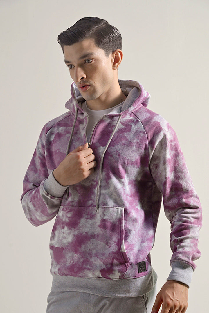 Tie & Dye Half Zipper Hoodie - Dusty Pink - FA
