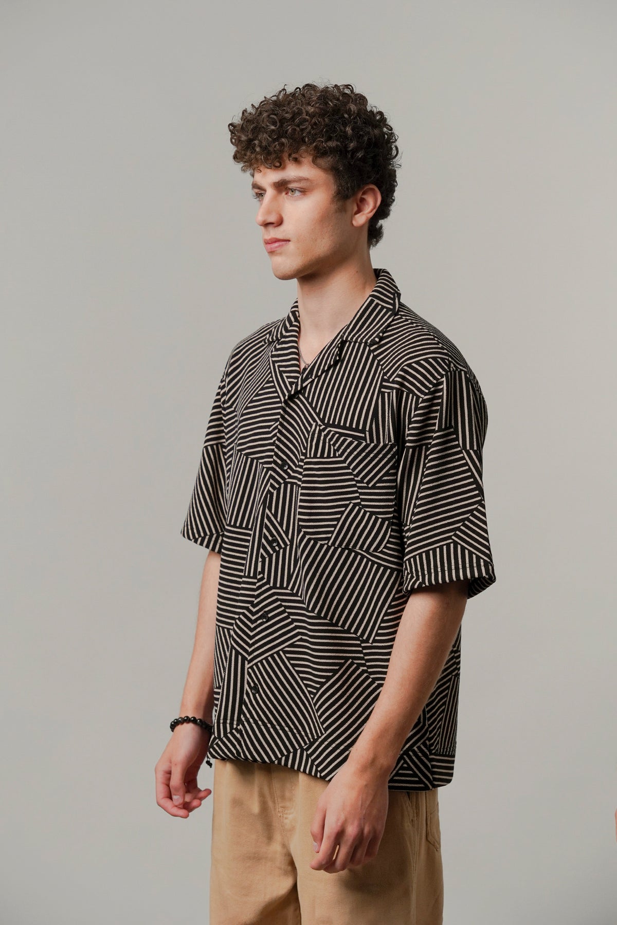 Striped Box Cuban Shirt - Black