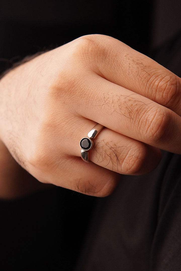 Black Stone Ring - Silver alternate view