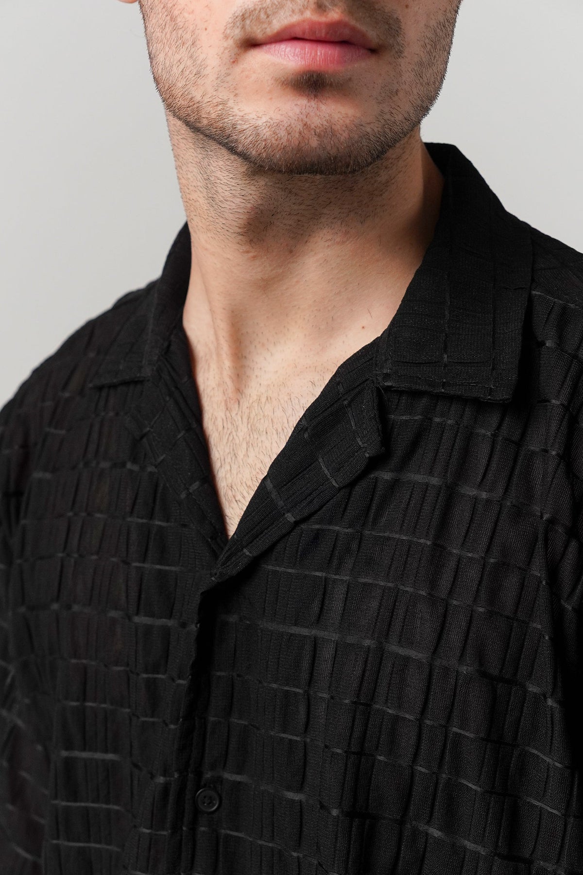 Knitted Cuban Shirt - Black - FA