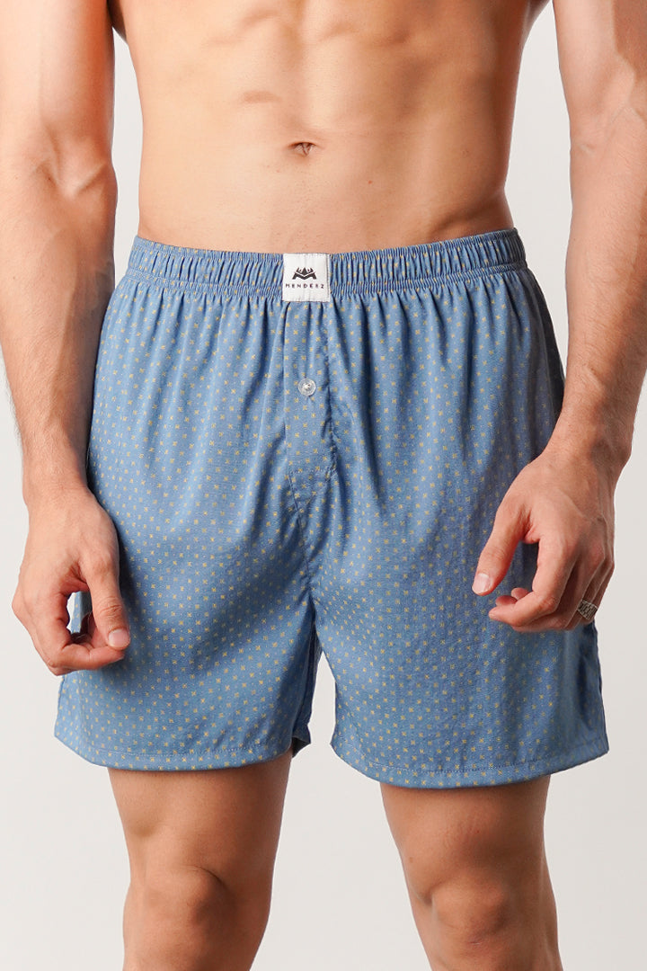 Printed Woven Boxer Shorts - Blue