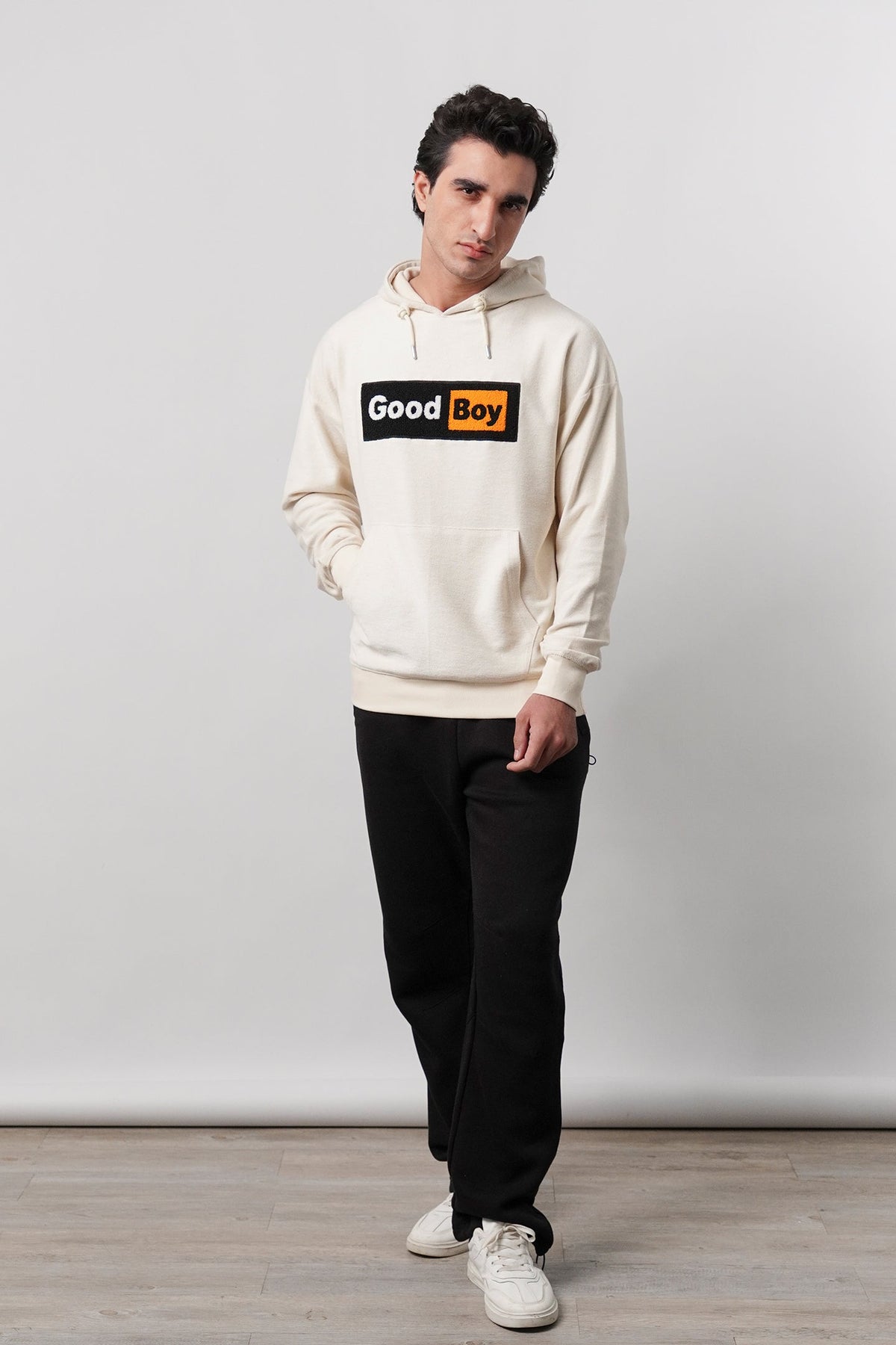 Pullover Embroidered Hoodie - Cream - FA