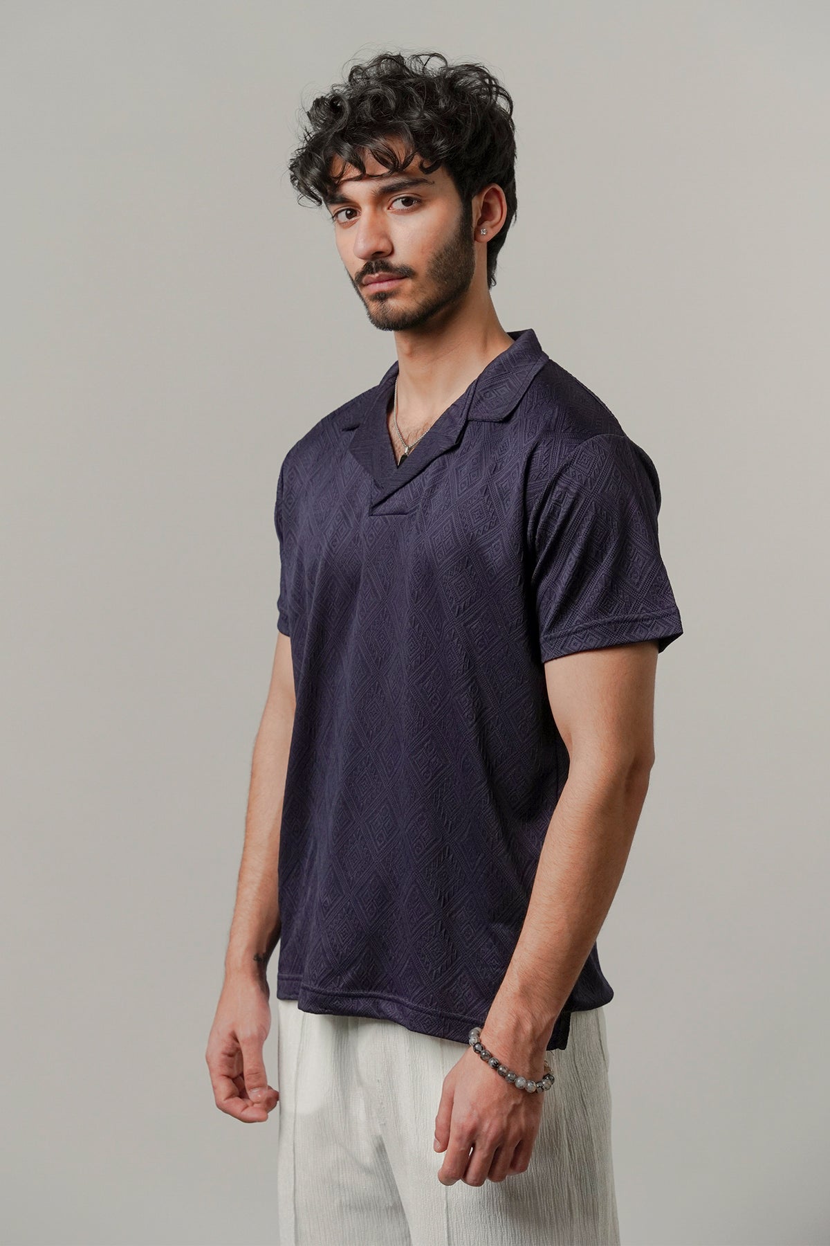 Cuban Collar Polo - Navy Blue