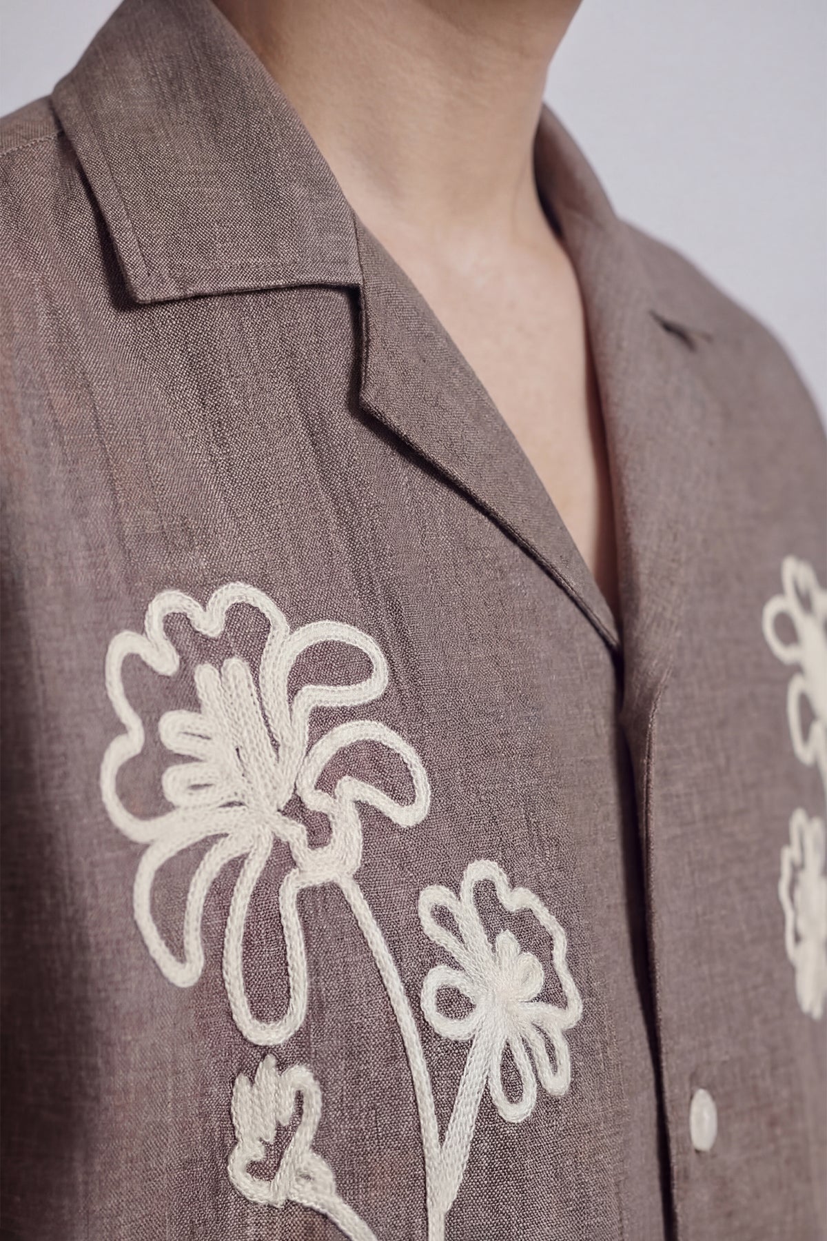 Embroidered Cuban Shirt - Brown alternate view