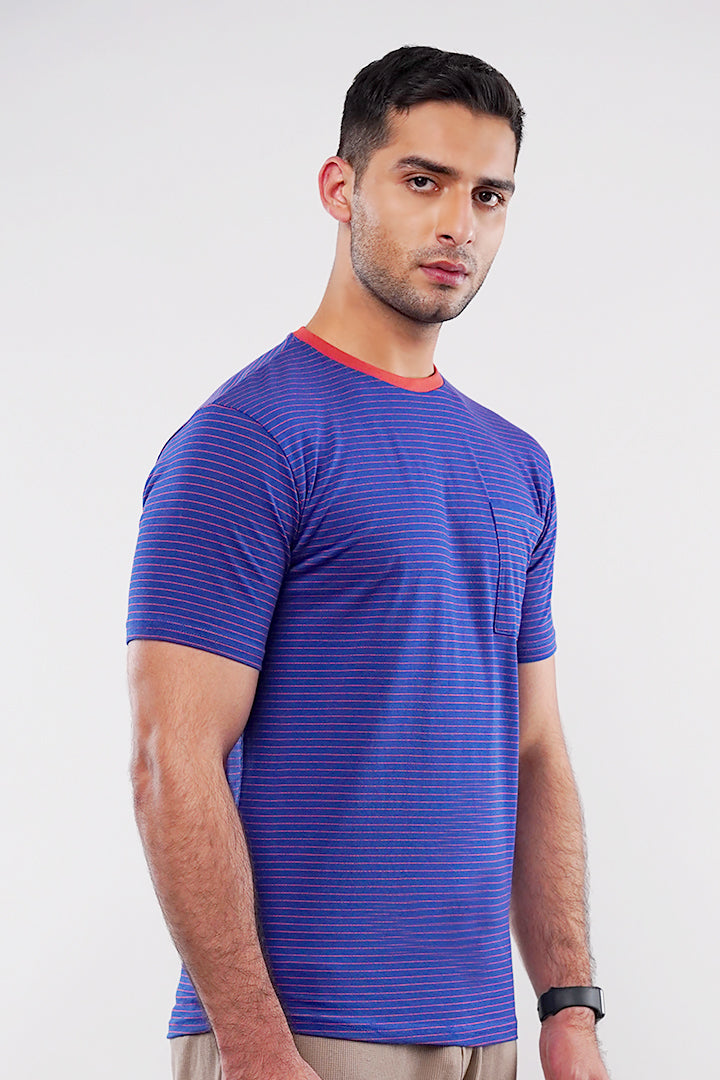 Striped Pocket T-Shirt - Blue & Orange - FA