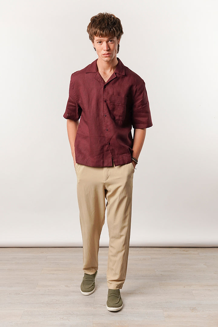 Box Fit Cuban Shirt - Maroon
