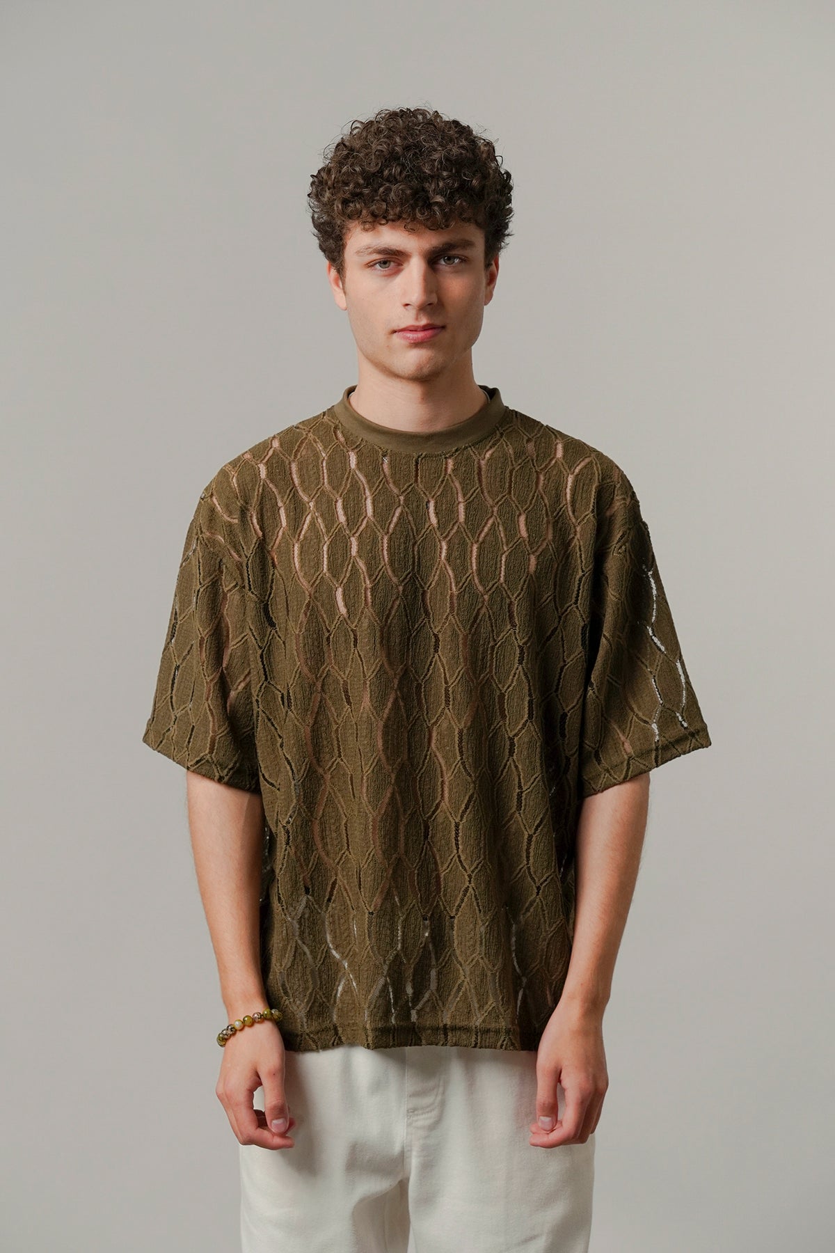 Knitted Oversized T-Shirt - Olive Green