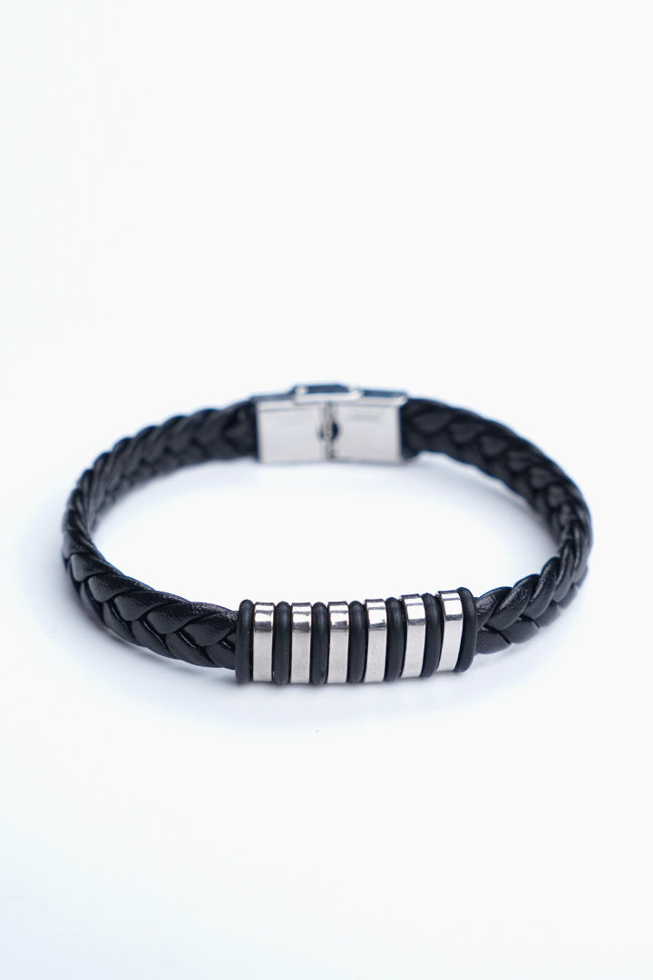 Textured Black Silver Ring Bracelet