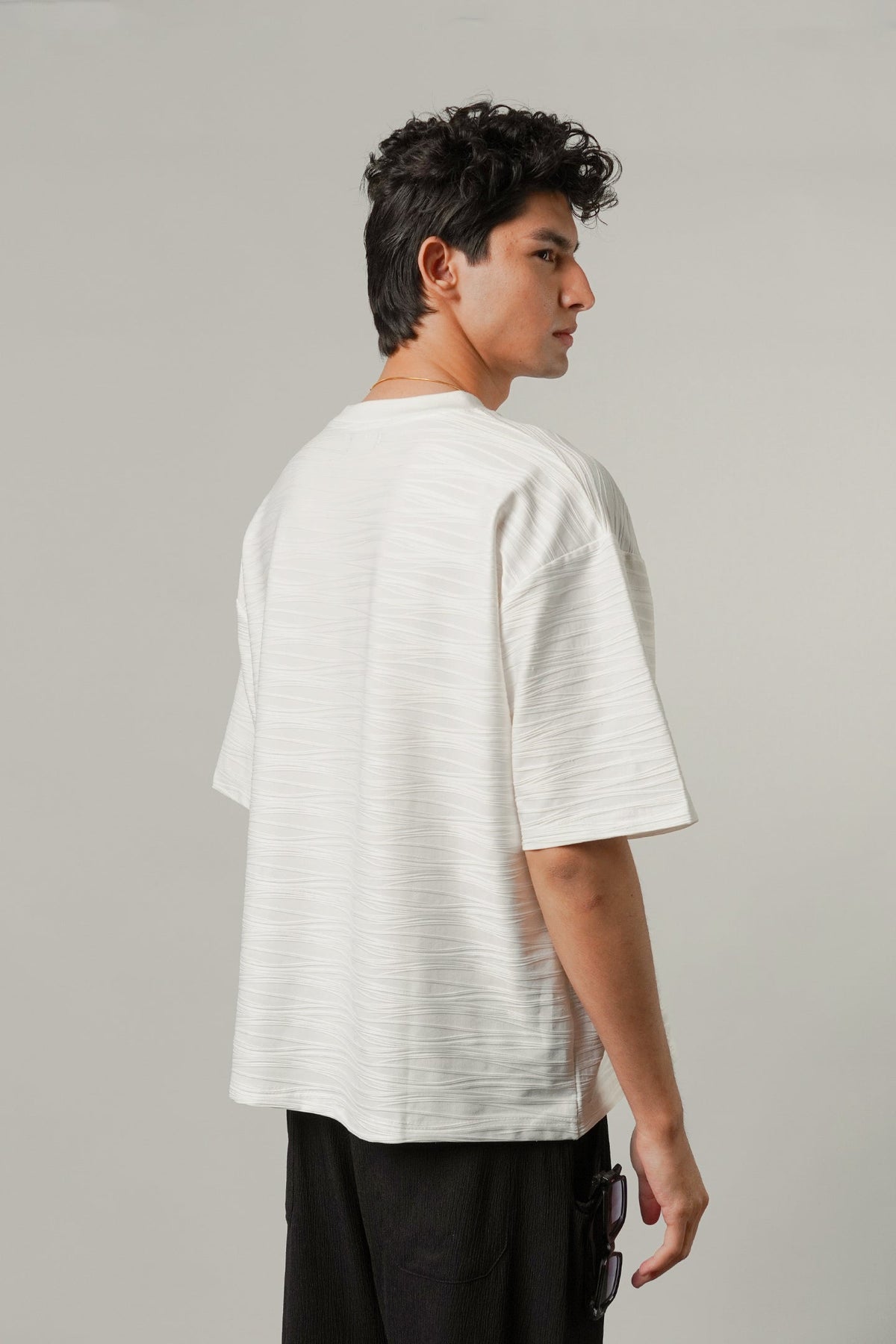 Oversized Textured Tee - White - FA