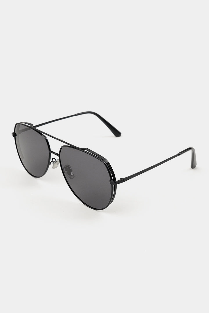 Double Bridge Round Sunglasses - Black