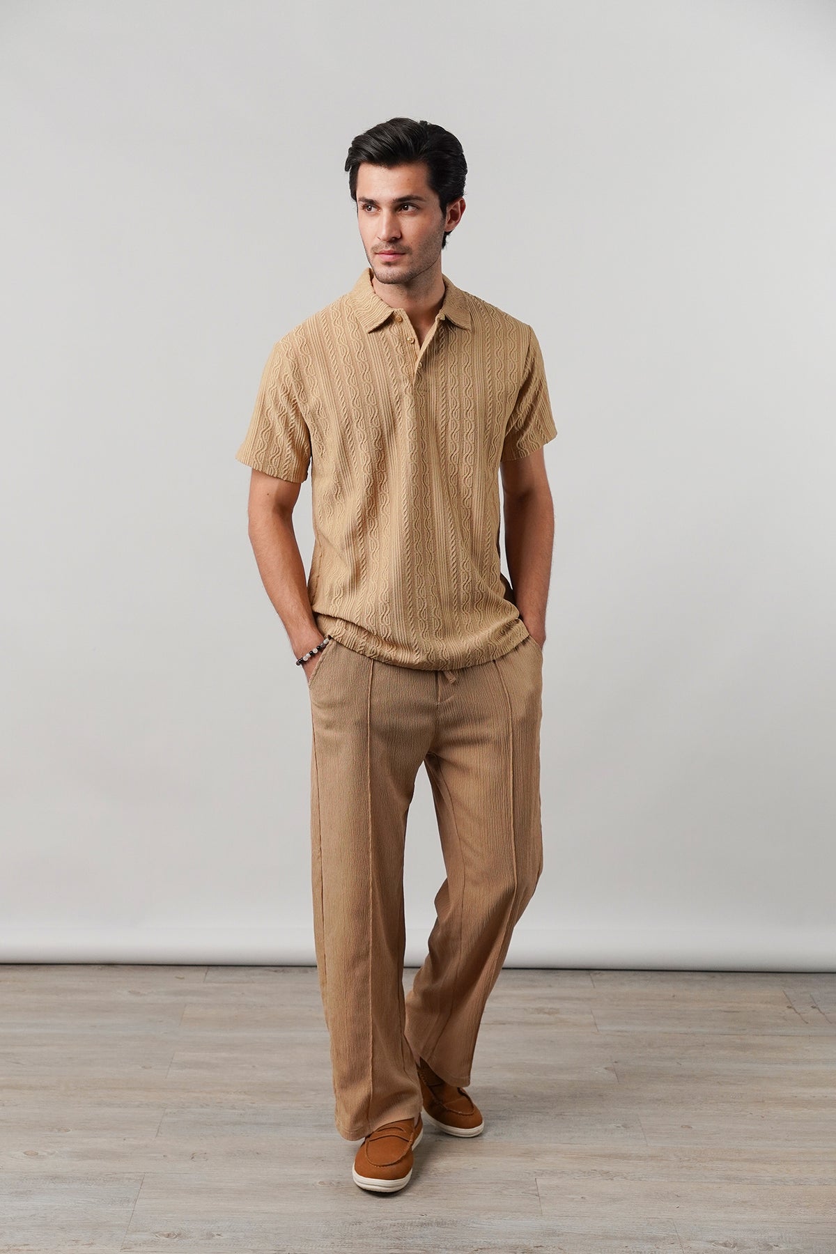 Knitted Polo Shirt - Camel Brown