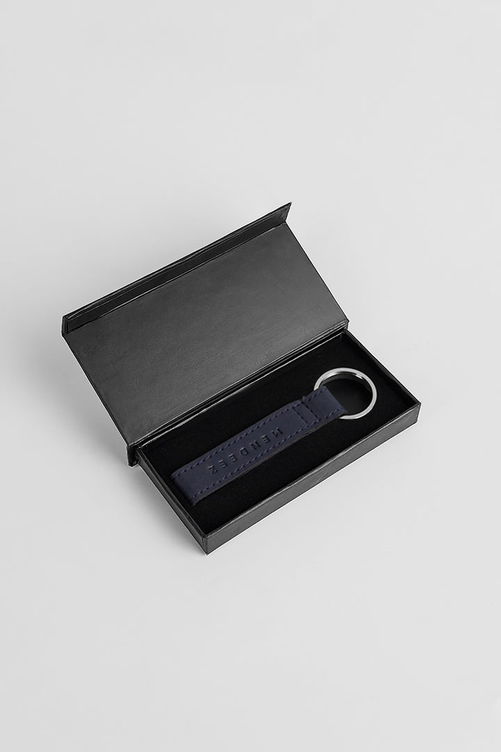 Leather Keychain - Dark Blue alternate view