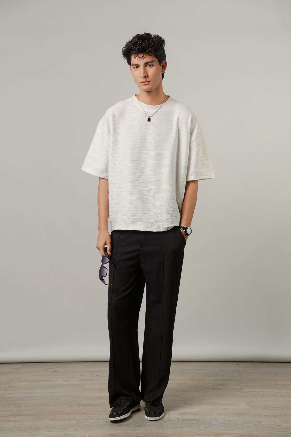 Oversized Textured Tee - White - FA