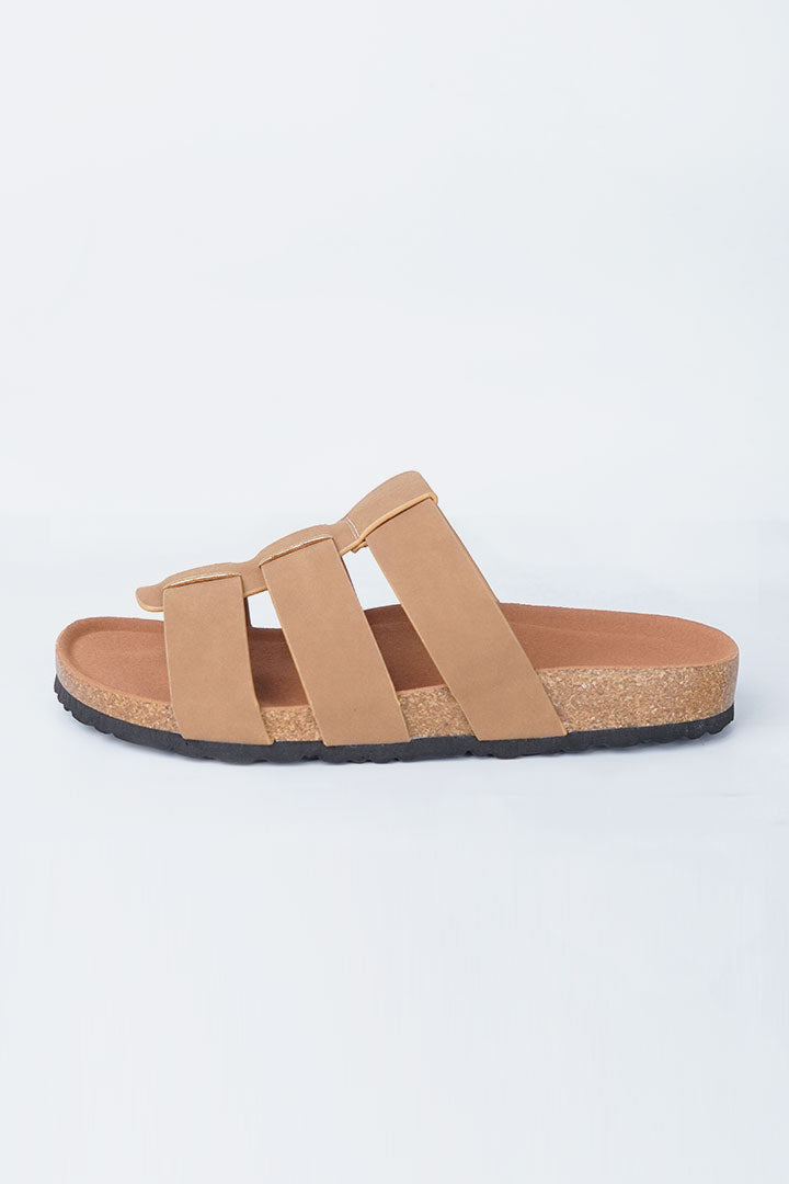 Multi-Strap Gladiator Slides - Camel Tan