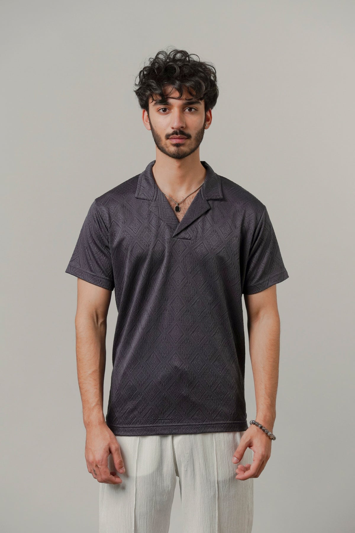 Cuban Collar Polo - Greyish Blue
