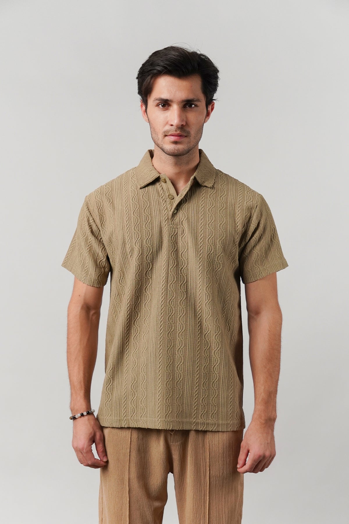 Knitted Polo Shirt - Dark Sand