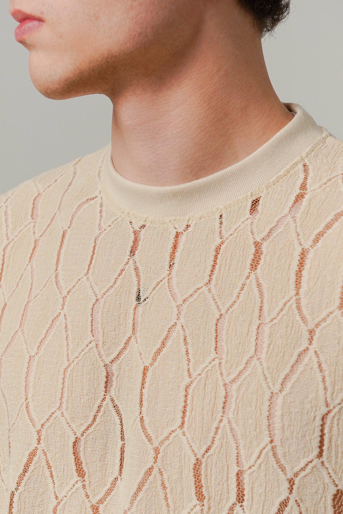 Knitted Oversized T-Shirt - Cream - FA alternate view