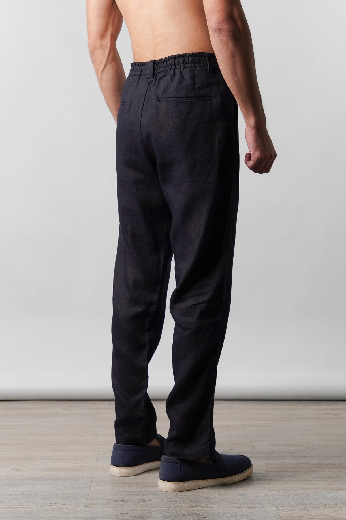 Straight Fit Linen Pants - Navy Blue - FA