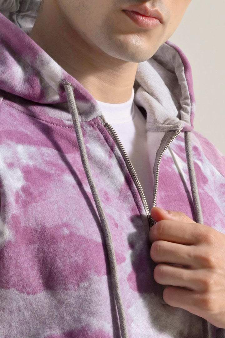 Tie & Dye Half Zipper Hoodie - Dusty Pink alternate view
