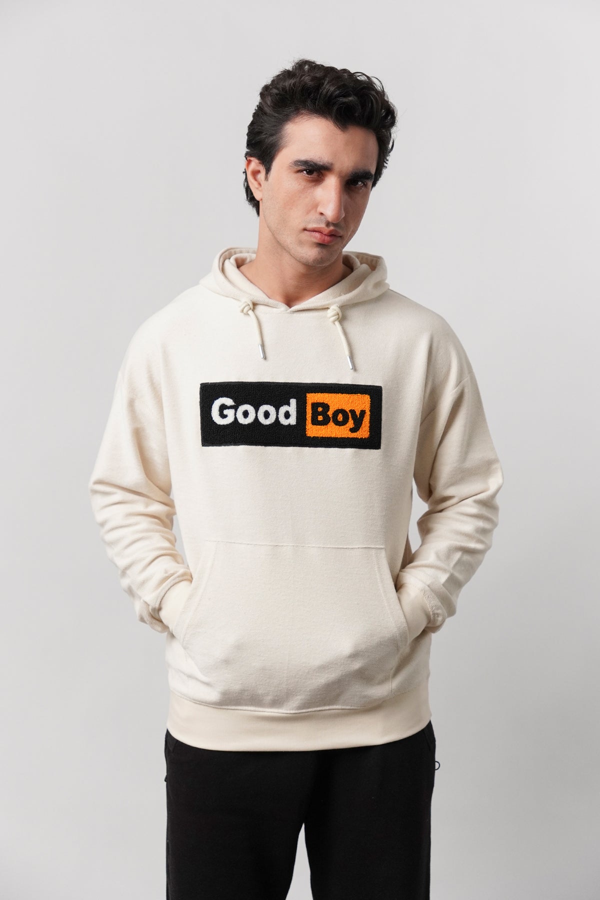 Pullover Embroidered Hoodie - Cream