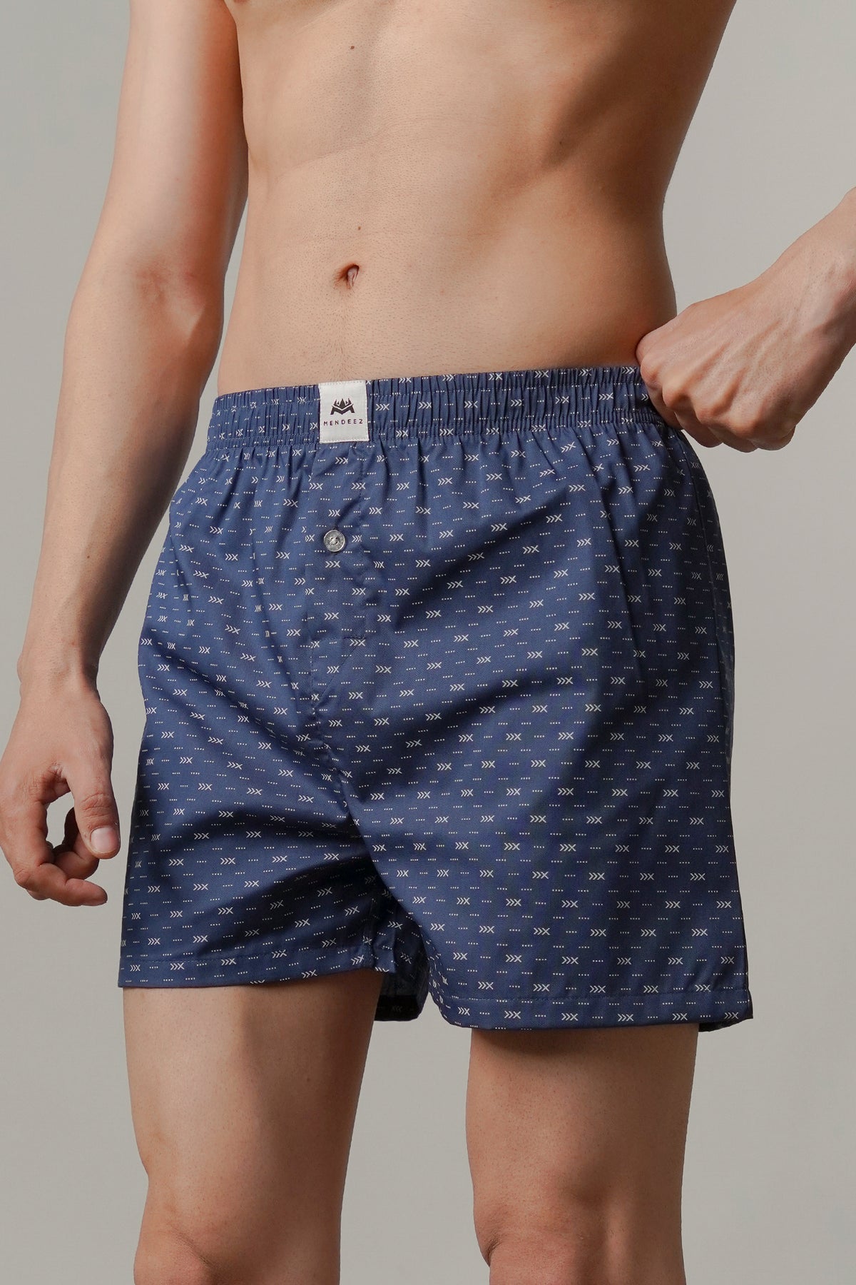 Printed Woven Boxer Shorts - Navy Blue