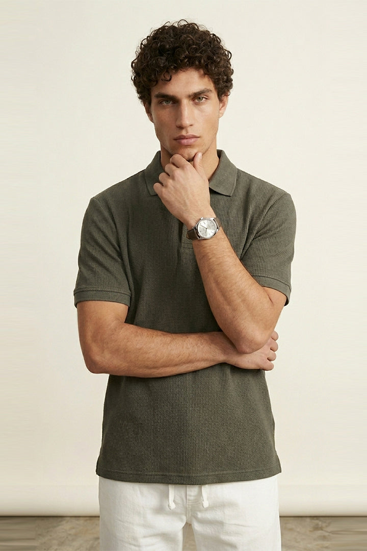 Jacquard Textured Polo - Thunder Grey alternate view