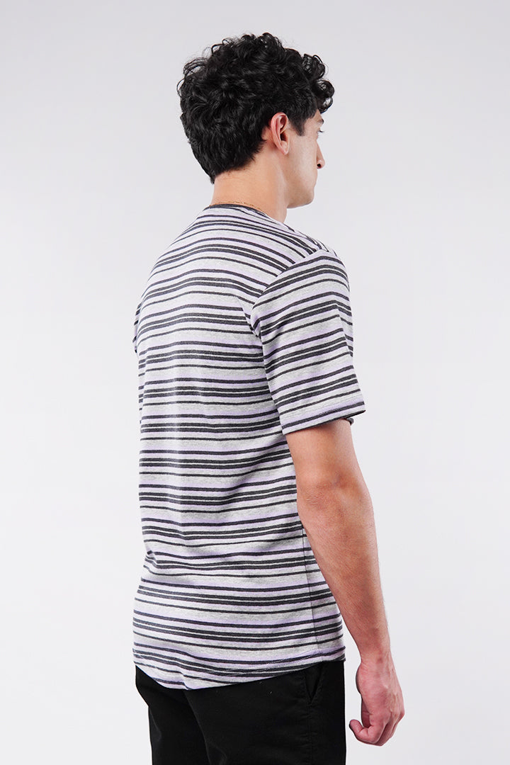 Striped Curved Hem T-Shirt - Heather Grey