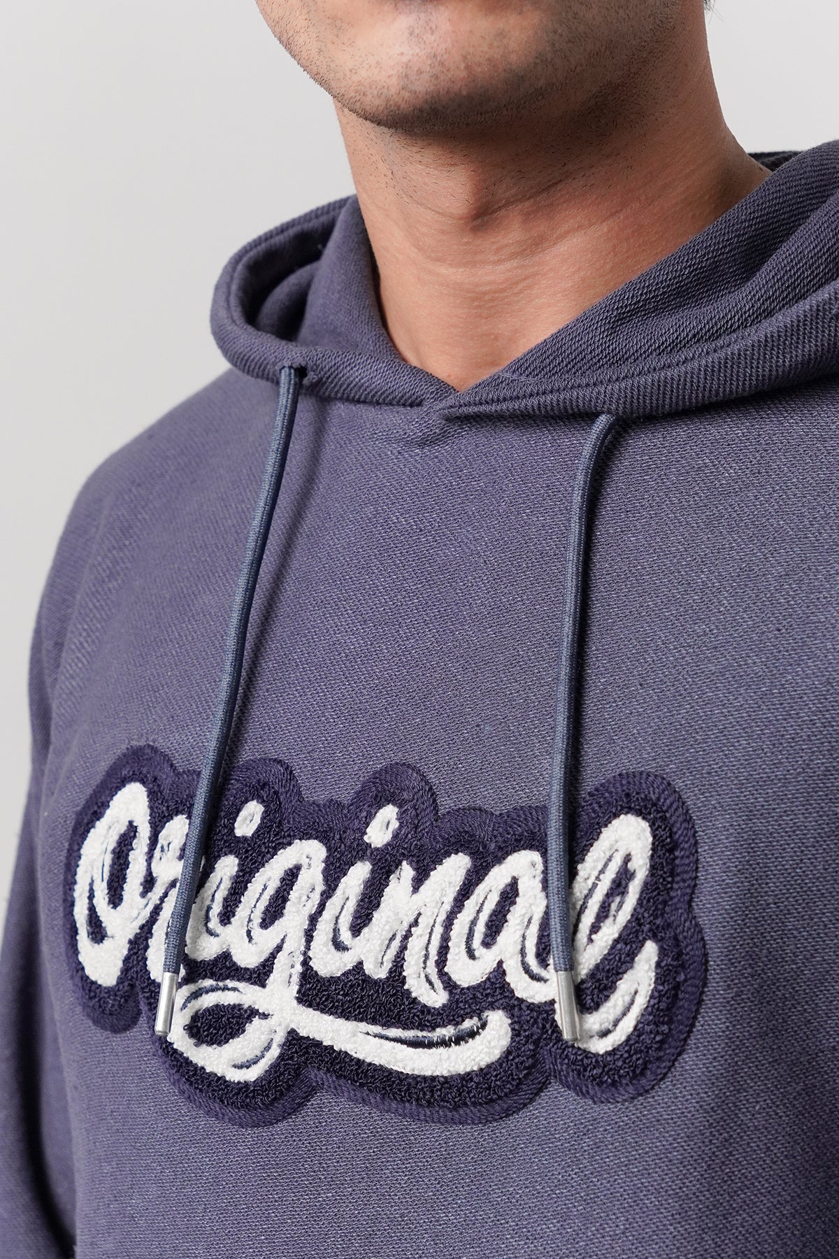 Pullover Embroidered Hoodie - Greyish Blue alternate view