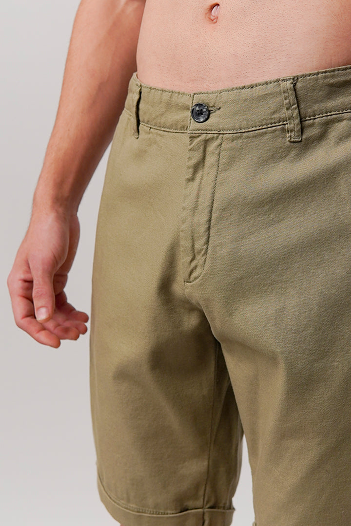 Linen Blend Shorts - Olive Green