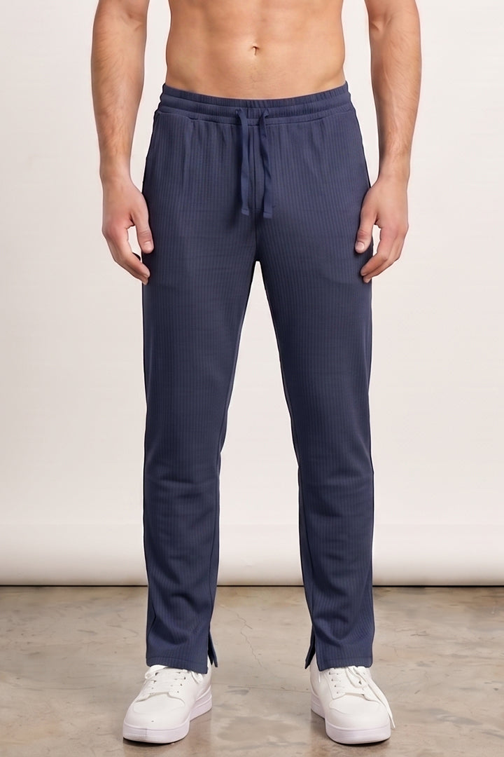 Split Hem Trousers - Navy Blue