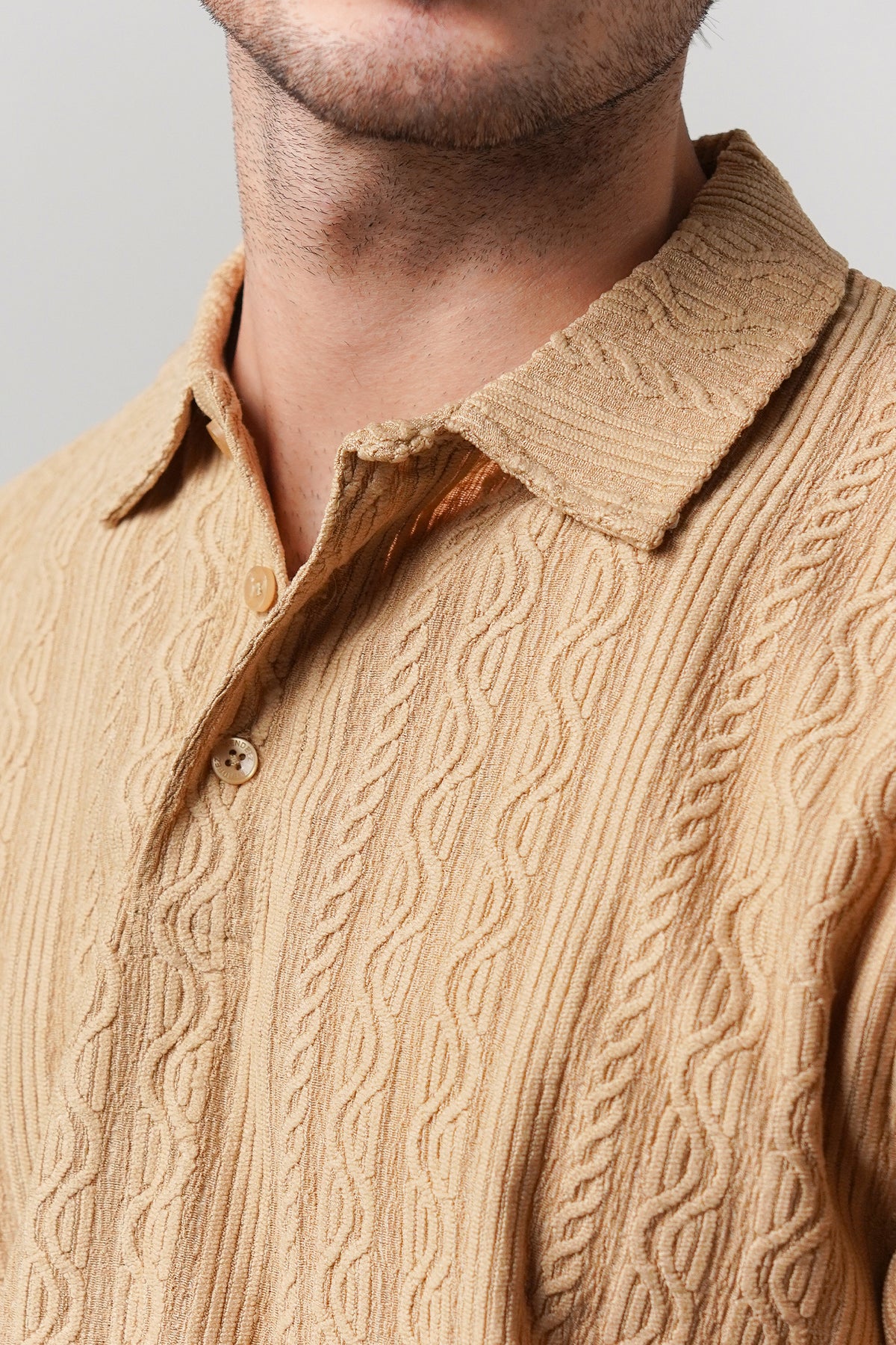 Knitted Polo Shirt - Camel Brown alternate view
