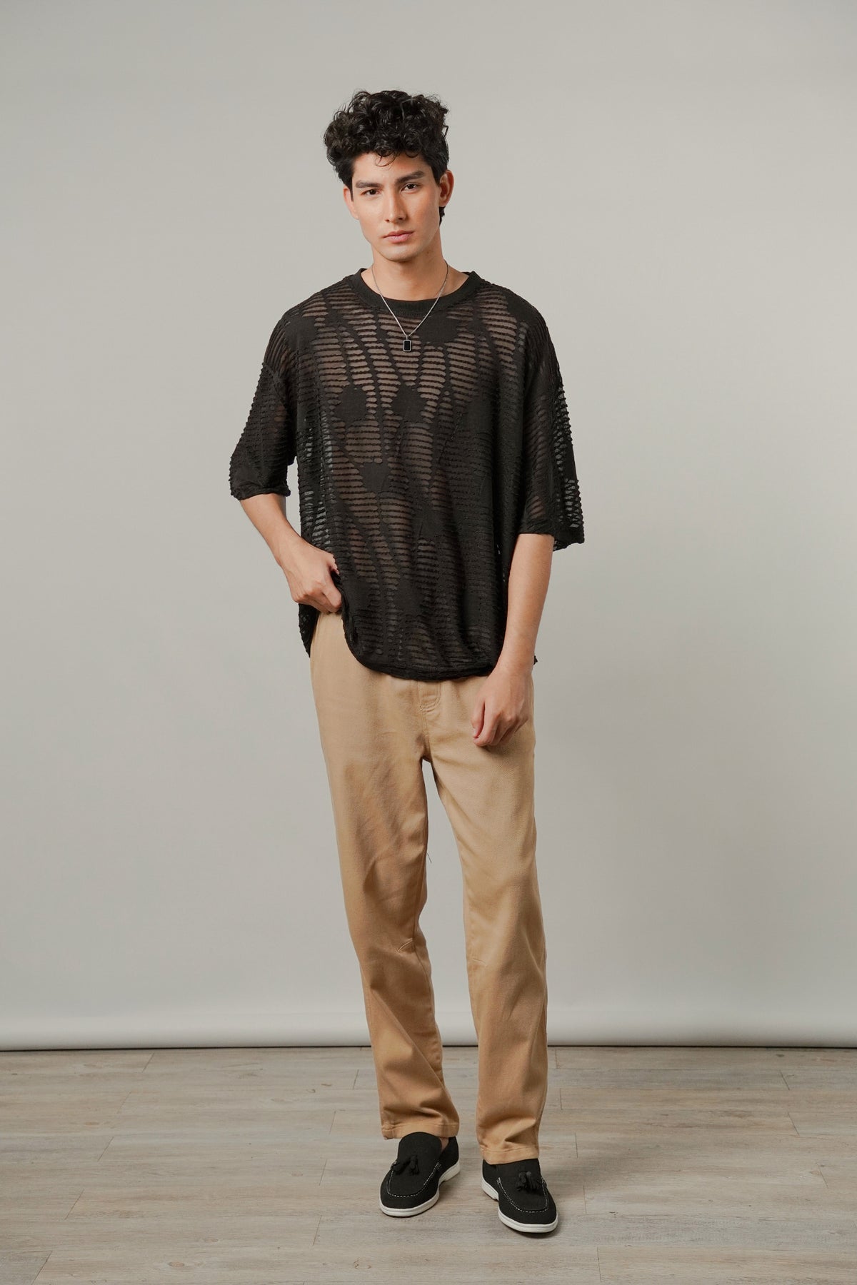 Oversized Mesh Tee - Black