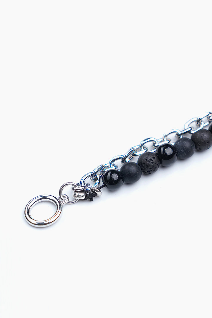 Multi-Layer Silver Chain and Textured Bead Bracelet