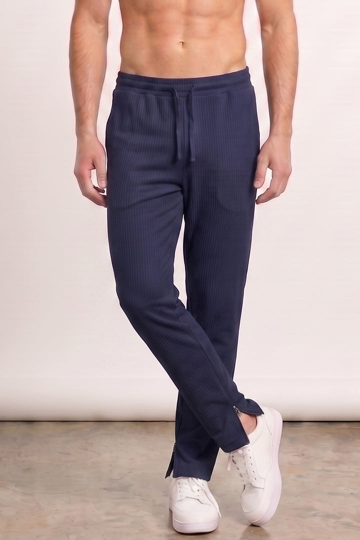 Split Hem Trousers - Navy Blue