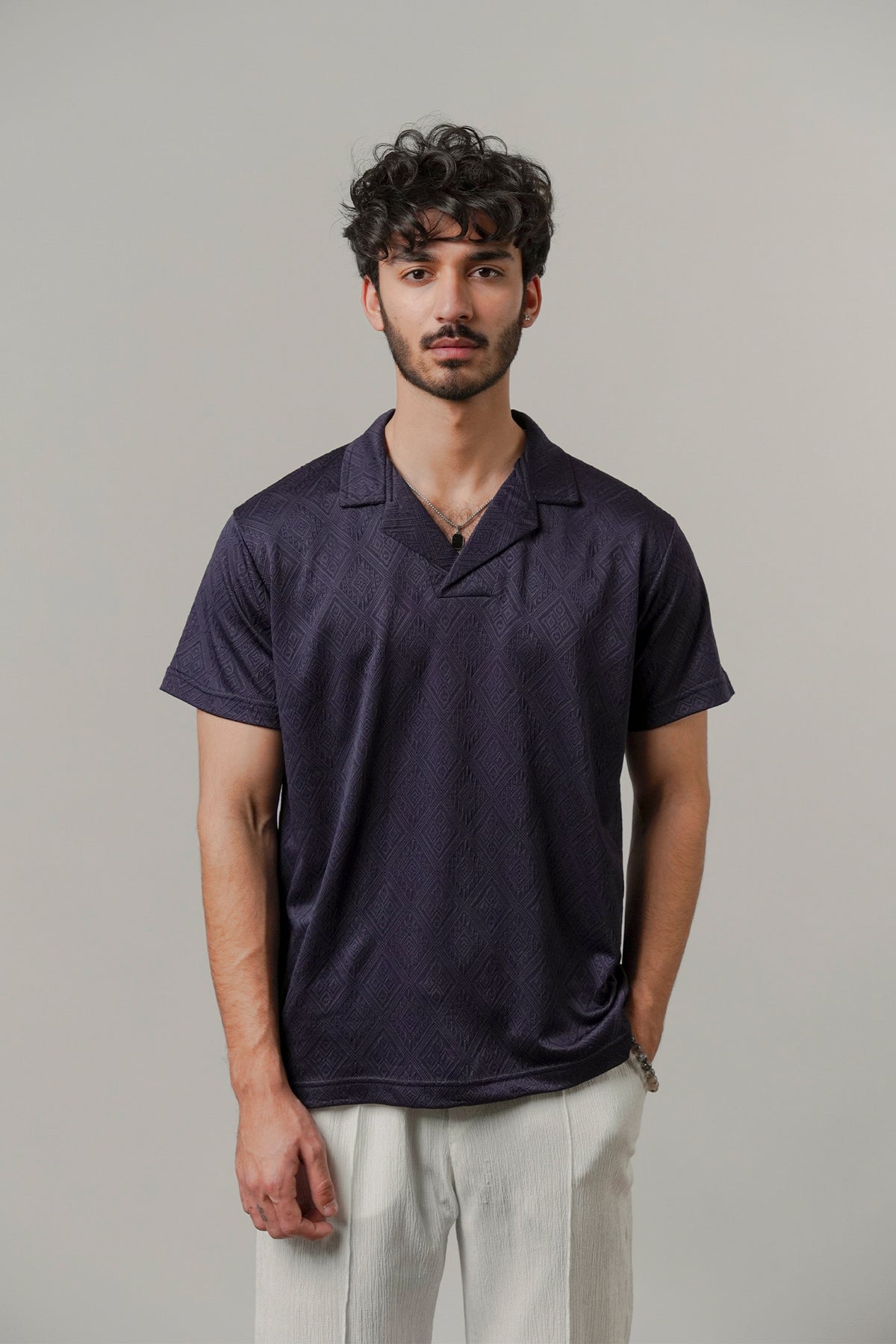 Cuban Collar Polo - Navy Blue - FA