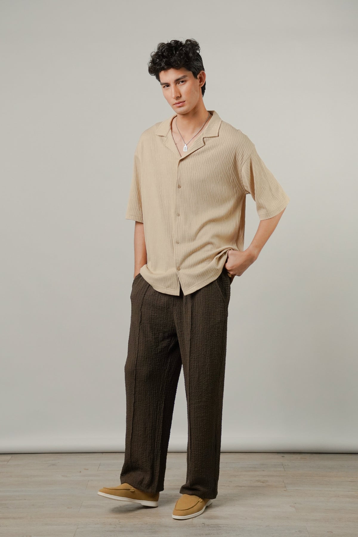 Textured Cuban Shirt - Beige