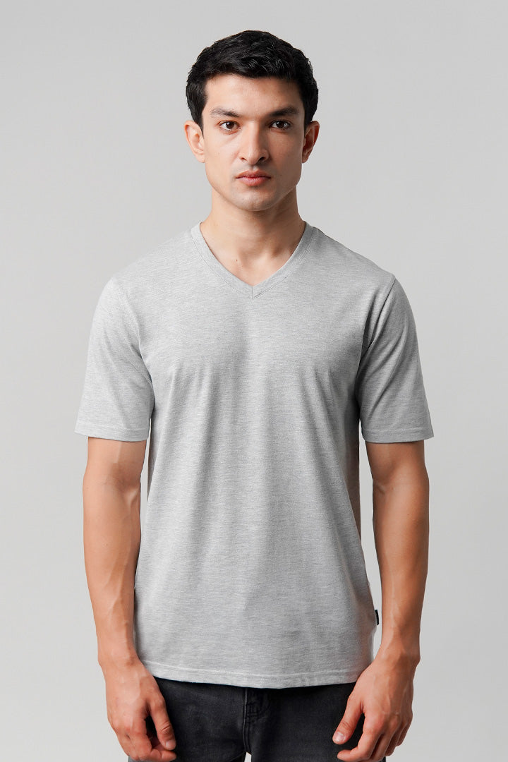 Regular Fit V-Neck T-Shirt - Heather Grey