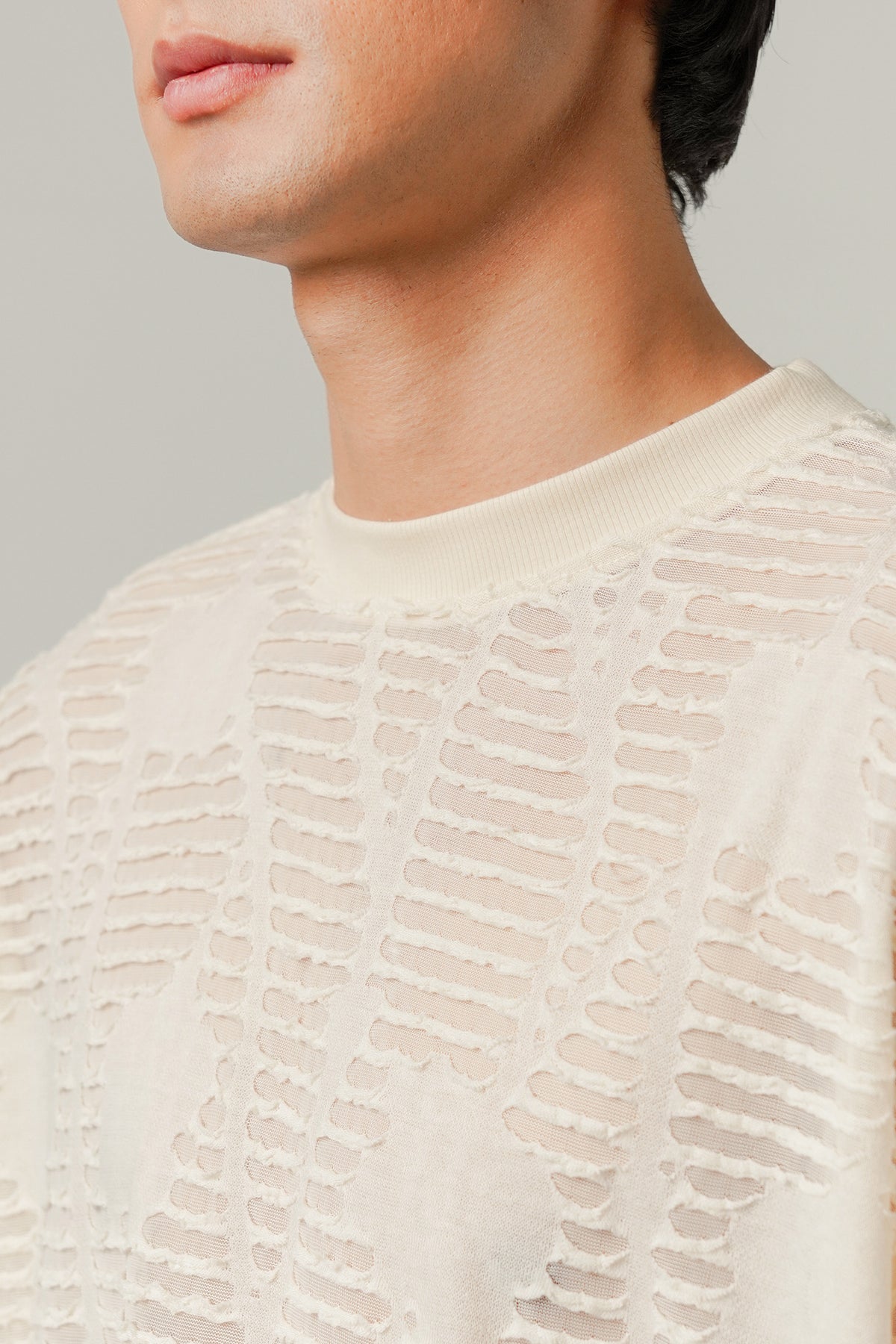 Oversized Mesh Tee - Cream alternate view