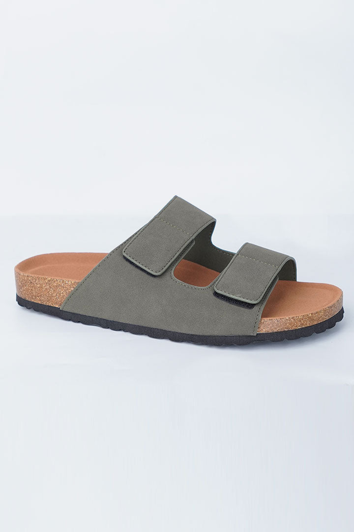 Two-Strap Velcro Slides - Olive Green