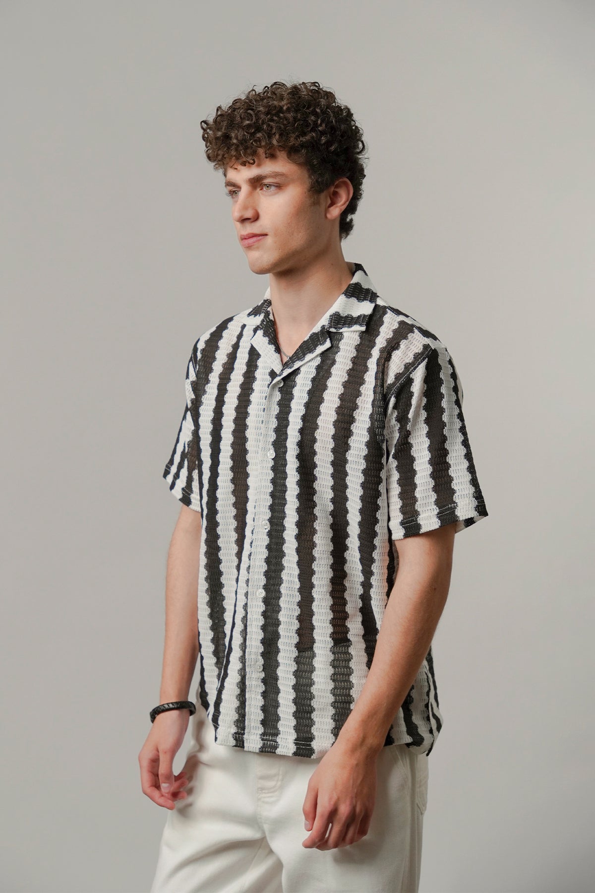 Striped Cuban Shirt - Black & White
