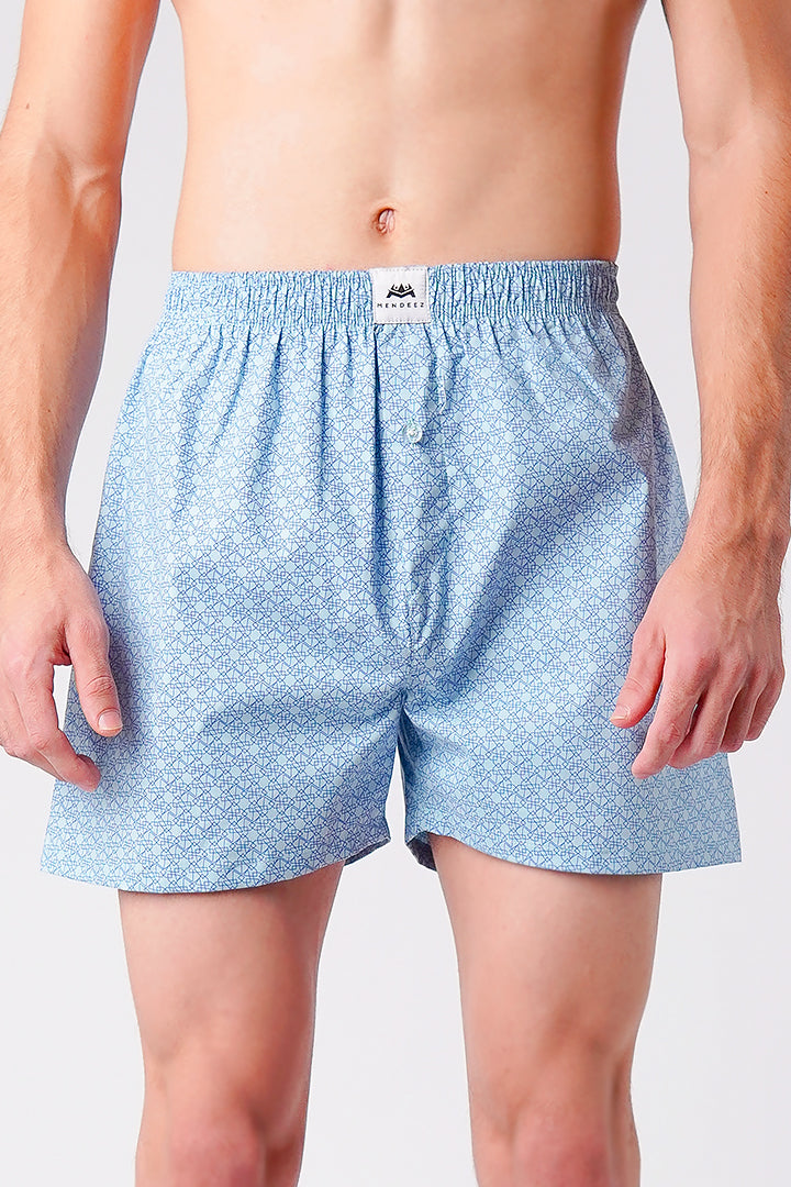 Printed Woven Boxer Shorts - Powder Blue