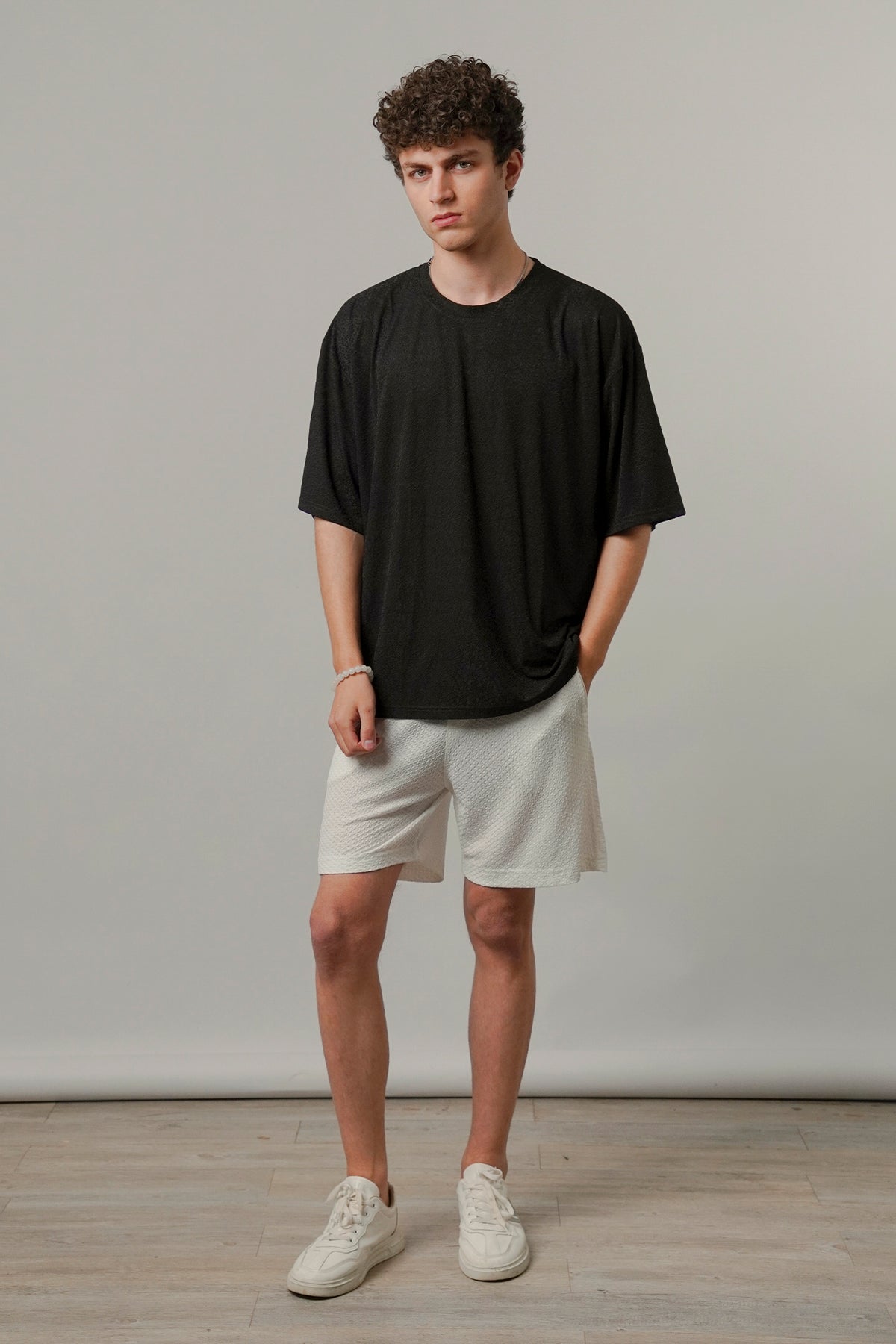 Oversized Texture Crew T-Shirt - Black