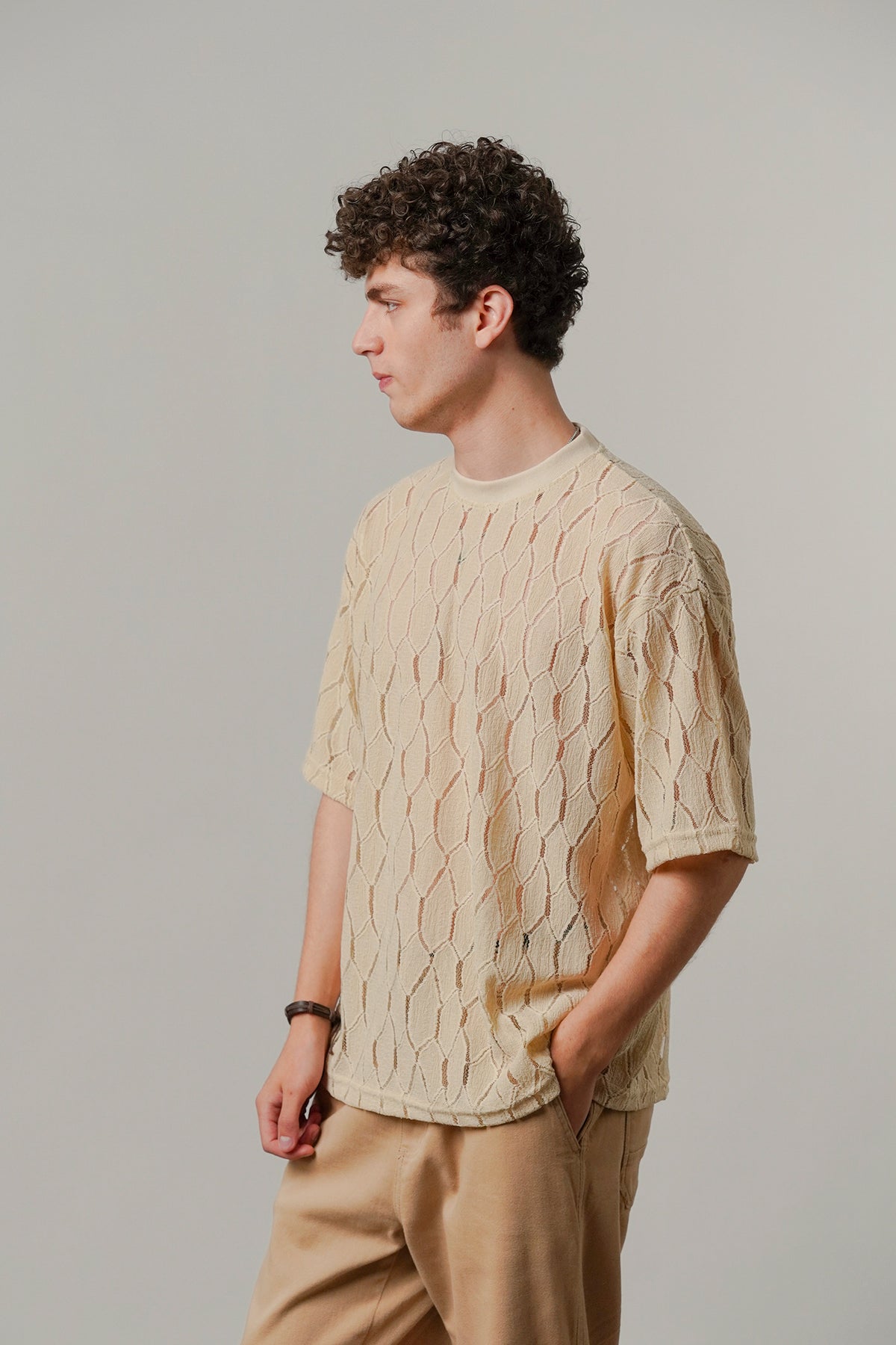 Knitted Oversized T-Shirt - Cream - FA