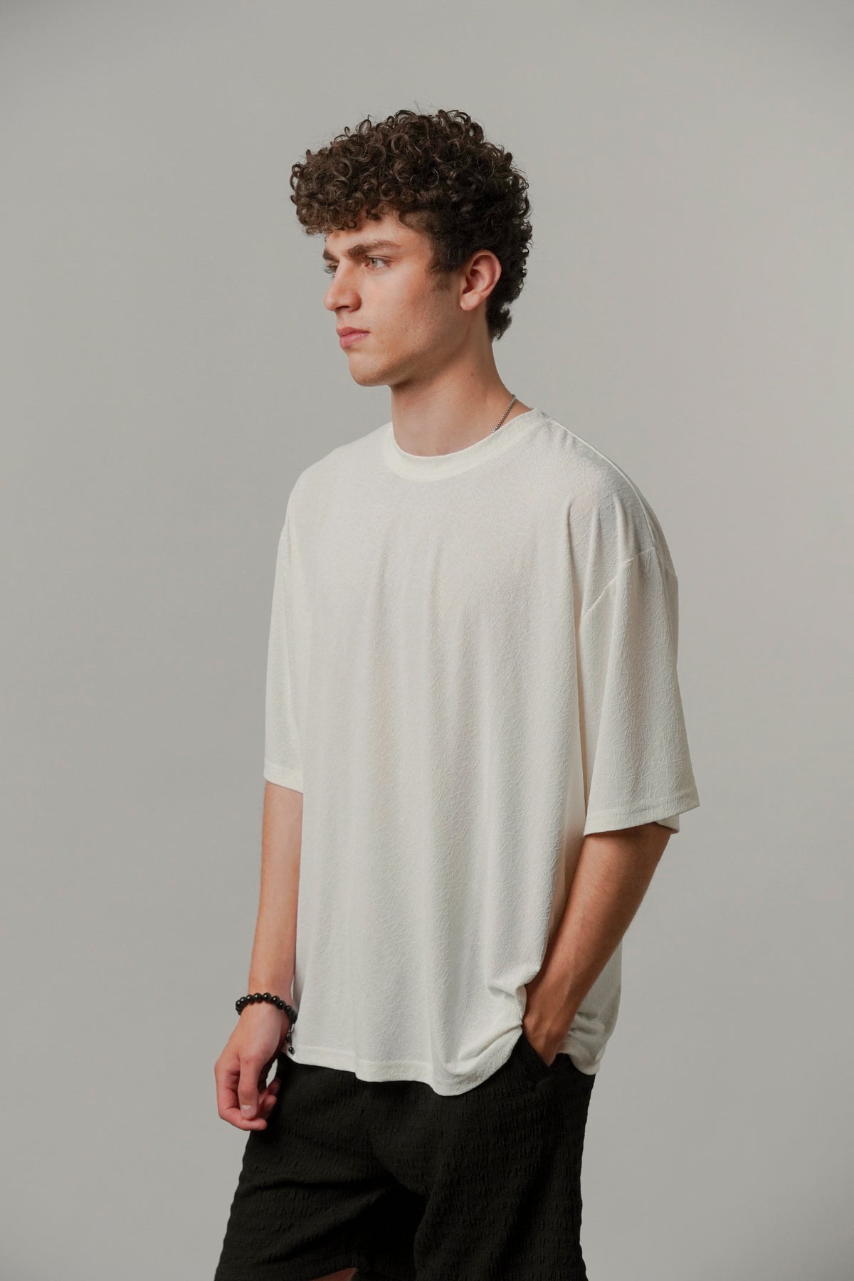 Oversized Texture Crew T-Shirt - Off-White