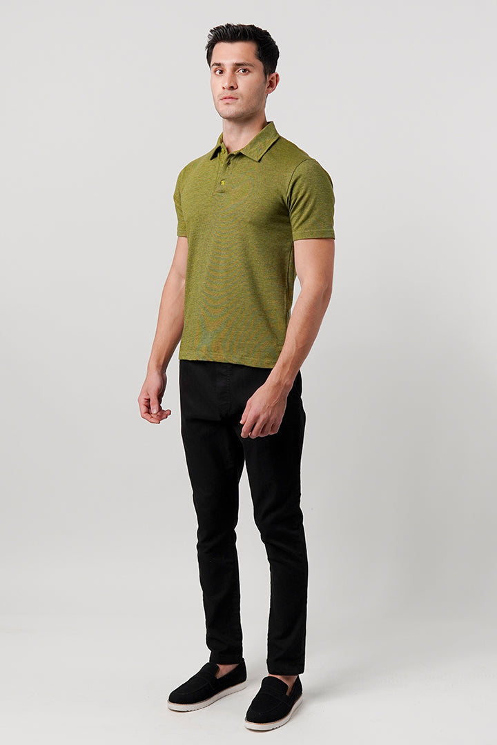 Textured Pique Polo Shirt - Moss Green - FA