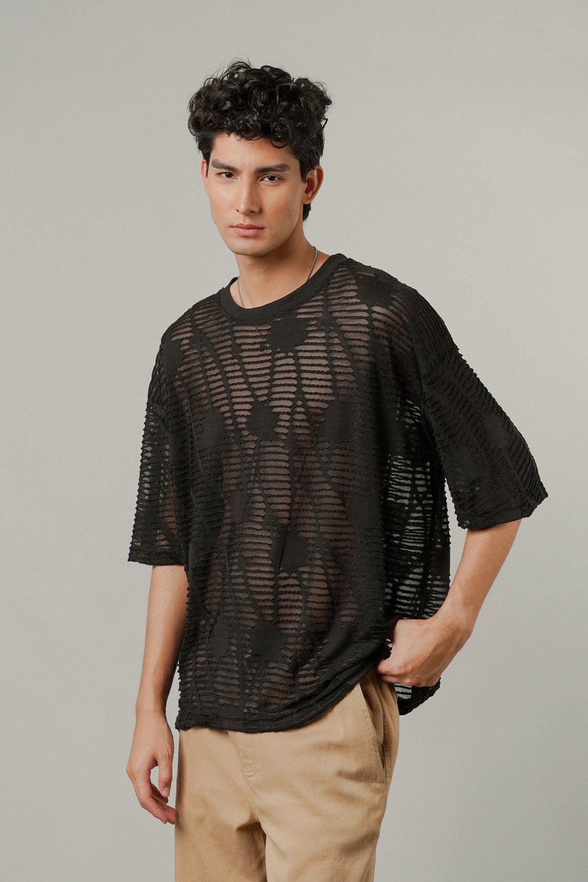 Oversized Mesh Tee - Black