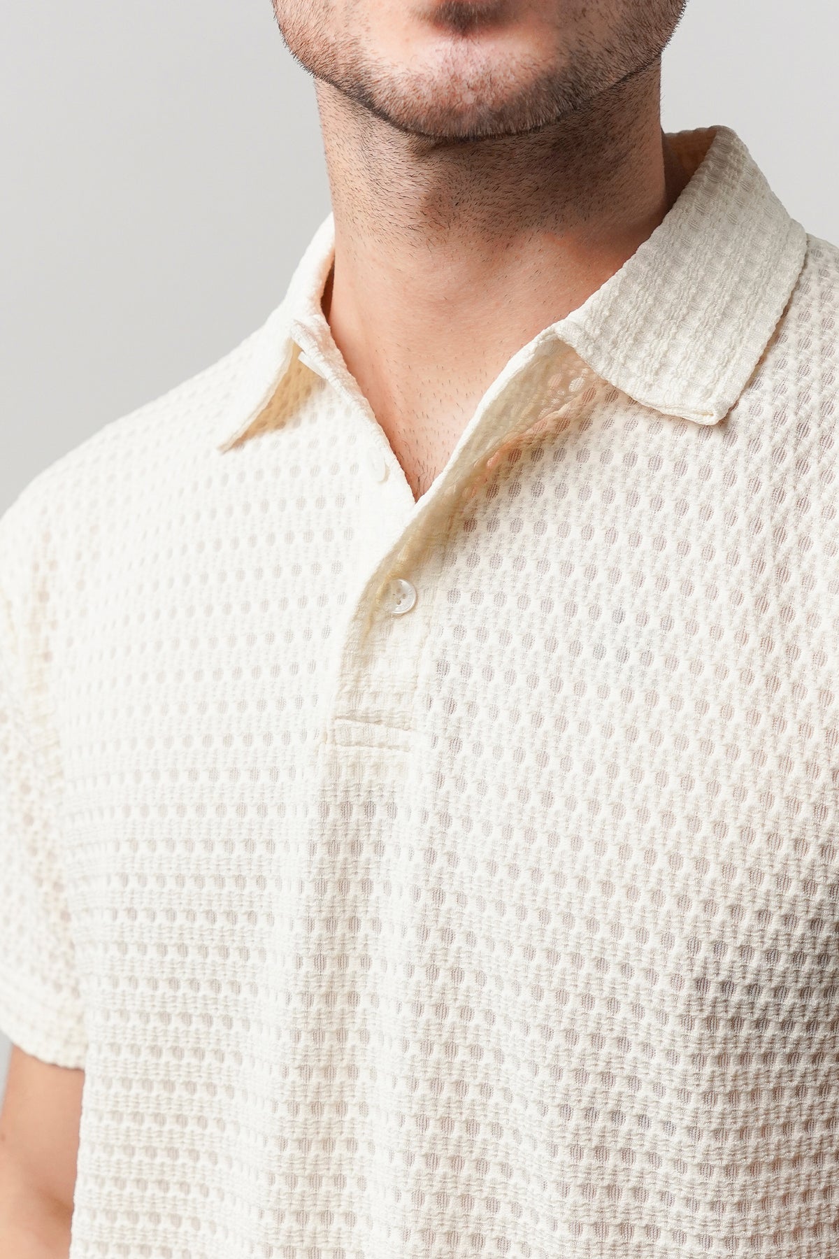 Knitted Polo Shirt - Cream alternate view
