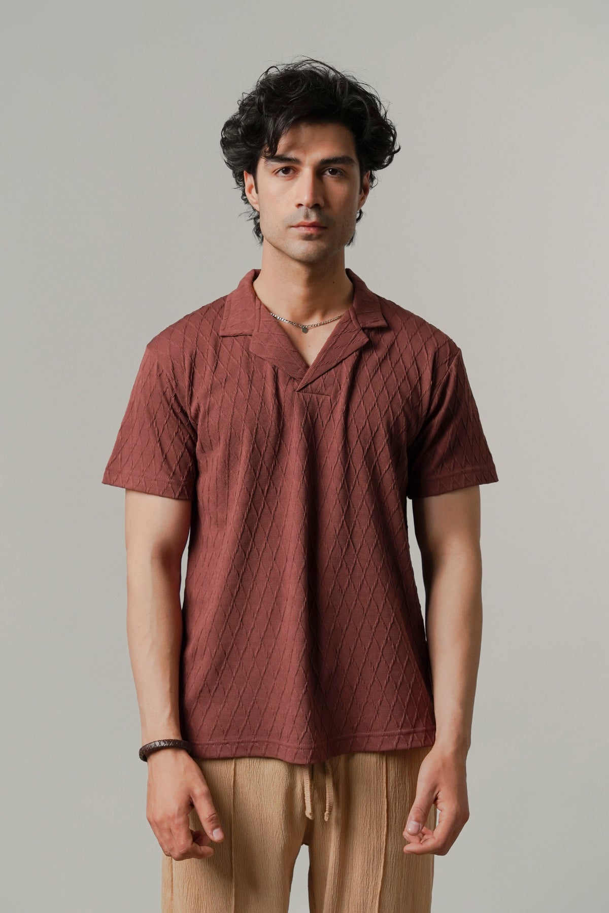 Cuban Collar Polo - Wine - FA