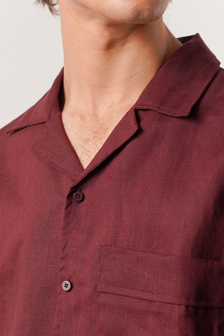 Box Fit Cuban Shirt - Maroon alternate view