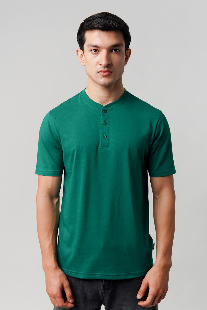 Regular Fit Henley T-Shirt - Green